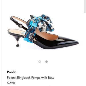 Prada patent leather pump w/printed silk tied bow
